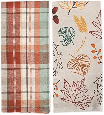 DII Fall Basics Kitchen Dishtowel Collection Printed & Plaid Fall Dish Towel Set, 18x28, Autumn Leaves, 2 Count - Image 2