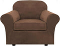 H.VERSAILTEX Rich Velvet Stretch 2 Piece Cover Chair Slipcover Sofa Cover Furniture Protector Couch Soft with Elastic Bottom Chair Couch Cover with Arms Width Up to 49 Inch(Chair, Caramel Cafe)