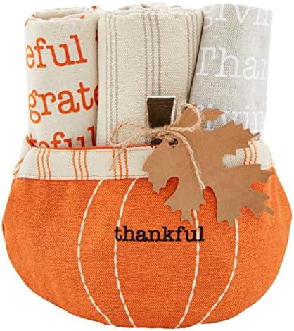 Mud Pie Pumpkin Towel Set, Thankful, 21" x 14" by MudPie