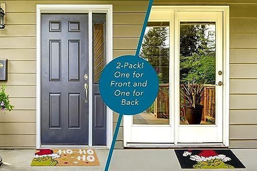 Gertmenian The Grinch Coir Doormat - 2x3 Welcome Mat (2-Pack), Ideal for High Traffic Areas in Front Door, Garage, Entryway - The Grinch Ho Ho Ho/Santa, 19597
