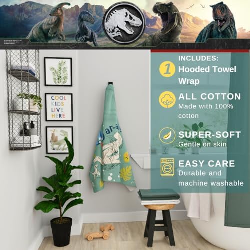 Jurassic World Kids Super Soft Bath/Pool/Beach Soft Cotton Terry Hooded Towel Wrap, 24 in x 50 in, (Officially Licensed Product) By Franco