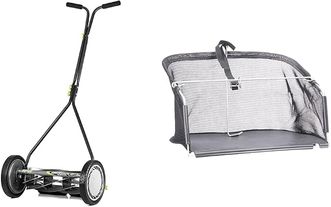 Earthwise 16-Inch 7-Blade Push Reel Lawn Mower and 14-16 Inch American Lawn Mower Grass Catcher Bundle