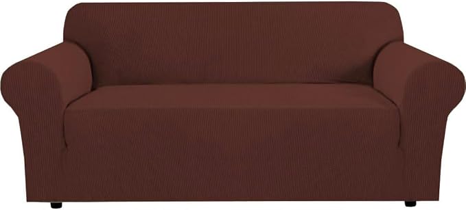 H.VERSAILTEX Stretch Couch Covers for Sofa 1 Piece Slipcovers for Couches and Sofas 3 Seater Couch Cover Feature Thick Checked Jacquard Fabric with Elastic Bottom(Sofa 72"-88" Wide, Burnt Brick)