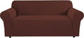 H.VERSAILTEX Stretch Couch Covers for Sofa 1 Piece Slipcovers for Couches and Sofas 3 Seater Couch Cover Feature Thick Checked Jacquard Fabric with Elastic Bottom(Sofa 72"-88" Wide, Burnt Brick)