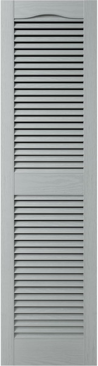 12"W x 25"H Lifetime Vinyl, Standard Cathedral Top Center Mullion, Open Louver Shutters, w/Installation Shutter-Lok's & Matching Screws (Per Pair), Platinum