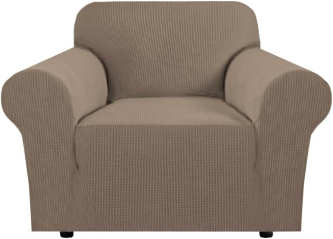 H.VERSAILTEX Stretch Chair Slipcover Sofa Cover Furniture Protector Cover High Spandex Small Checks Knitted Jacquard Sofa Cover Chair Covers for Living Room (Armchair 31"-40", Macchiato)