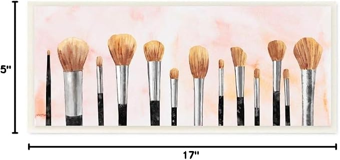 Pink Makeup Brush Glam, 7 x 17 Inch Mounted Print on Wall Plaque | Stupell Industries · By Ziwei Li · Ready to hang · Giftable beauty accent · Made in USA