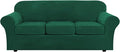 H.VERSAILTEX Modern Velvet Plush 4 Piece High Stretch Sofa Slipcover Sofa Cover Furniture Protector Form Fit Thick Velvet Sofa Cover for 3 Cushion Couch Width Up to 90 Inch (Sofa,Vintage Green)
