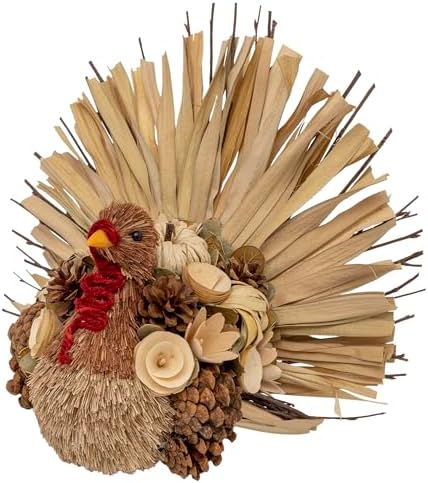Boston International Turkey Tabletop Figurine Fall Thanksgiving Decorations, 14.75" Long, Theo Natural Flower Turkey - Image 2