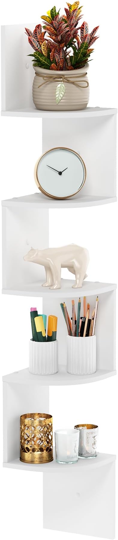 Furinno Rossi 5-Tier Wall Mount Floating Radial Corner Shelf, White