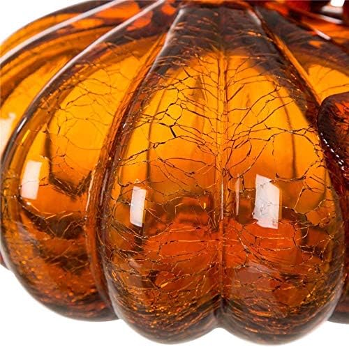 Glitzhome Hand Blown Glass Pumpkin Hard Figurine Table Top Home Decor for Fall Harvest & Thanksgiving Decorations, 5.5" H, Amber - Image 5