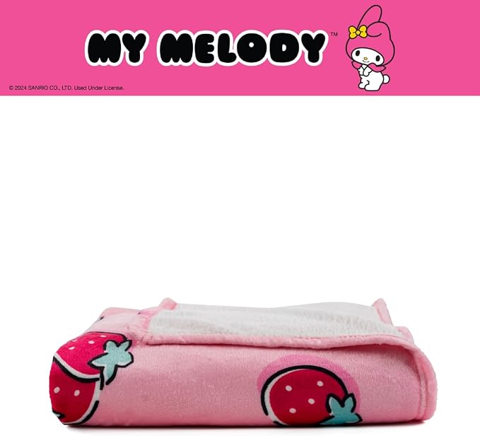 Collectibles My Melody Strawberry Bedding Super Soft Cozy Blanket, 62 in x 90 in, (Officially Licensed Product) by Franco