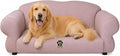 Human & Pet Sofa, Solid Pine Wood Frame Couch with High Resilience Foam, 2-in-1 Pet Furniture(Brown Pink)