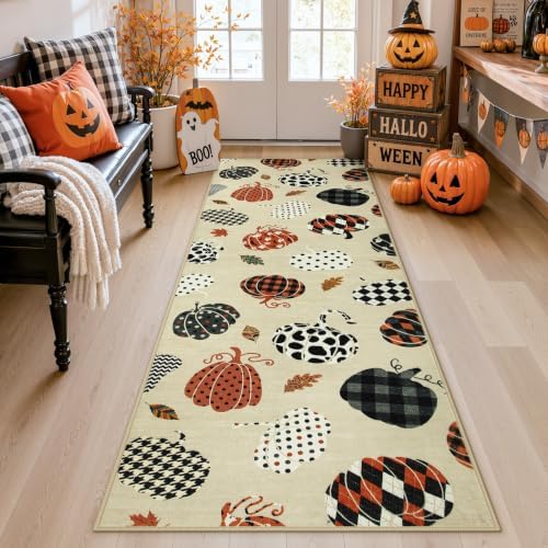 2x6 Beige Halloween Fall Pumpkin Print Hallway Runner Rug for Kitchen by Tribesigns