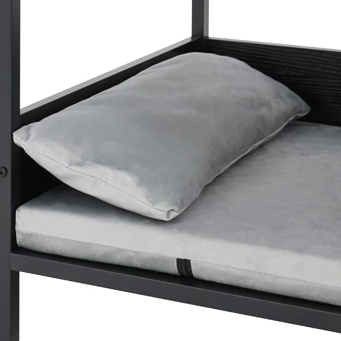 Dog Bed End Table with Storage Drawer and Washable Cushion, Black & Walnut | Open Elevated Dog Bed Furniture for Small Medium Dogs Up to 50 lbs, Metal Frame, Drawer, for Living Room, Bedroom Bedside