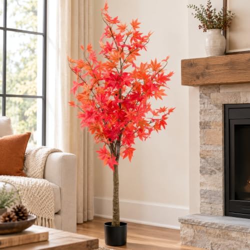 Pure Garden 5FT Artificial Fall Maple Tree in Weighted Nursery Pot by PureGarden