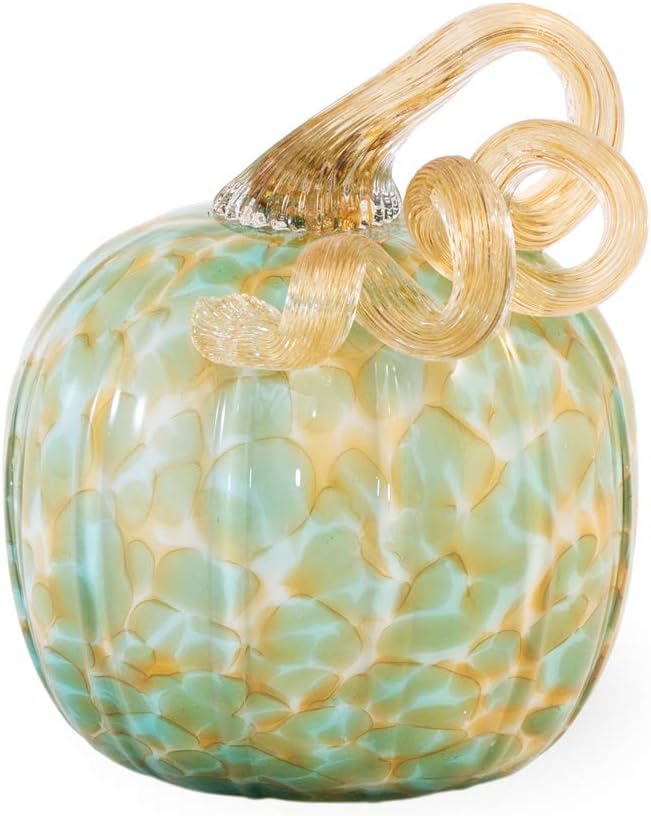 Boston International FEI19311 Decorative Glass Pumpkin Figurine, 4.5 x 5.5-Inches, Green and Gold