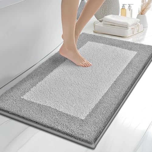 anllugs Bathroom Rugs, 24" x 36" Soft Bath Rugs, Light Grey & Grey