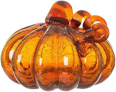 Glitzhome Hand Blown Glass Pumpkin Hard Figurine Table Top Home Decor for Fall Harvest & Thanksgiving Decorations, 5.5" H, Amber by Glitzhome