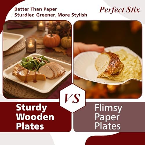 Perfect Stix 10-Inch Wooden Plates with “Friendsgiving” Printed in Burgundy – Eco-Friendly Biodegradable Disposable Dinner Plates – Fall Tableware for Thanksgiving & Friendsgiving Parties – Pack of 25 - Image 4