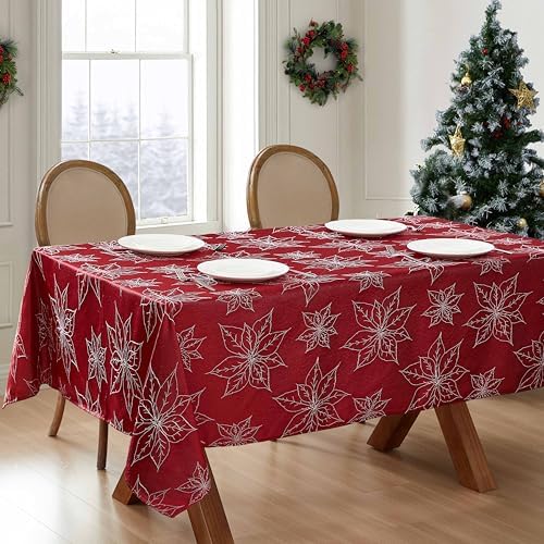 Laura Ashley Raised Embroidered Tablecloth, 60" x 102", Poinsettia Red - Image 3