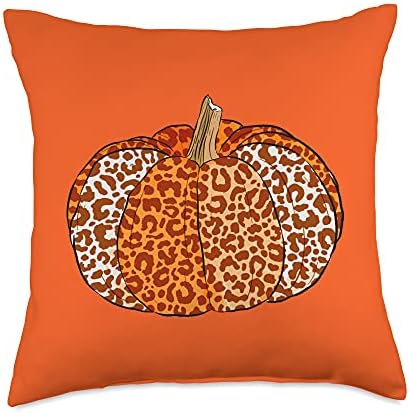 Halloween Pumpkin Plaid Leopard Graphic Cute Thanksgiving Throw Pillow by Unknown