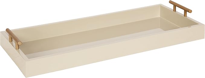 Kate and Laurel Lipton Modern Narrow Tray; 10 x 24; Sand; Midcentury Serving Tray for Storage and Display