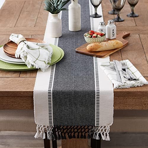 DII Dobby Stripe Table Runner, 13x108 Black & Cream Background - Image 6