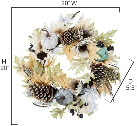 Admired By Nature 24 Inch Artificial Pumpkin Sunflower Fall Wreath Wall Door Farmhouse Decor For Home Office Thanksgiving Harvest Wreaths For Front Door Cemetery Wreaths Indoor Outdoor, Rustic White - Image 2