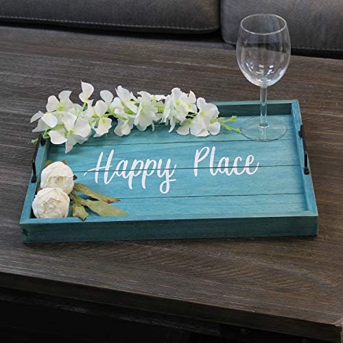 Elegant Designs HG2000-BHP Decorative Wood Serving Tray w/Handles, 15.50" x 12", Happy Place (Pack of 4) by ElegantDesigns