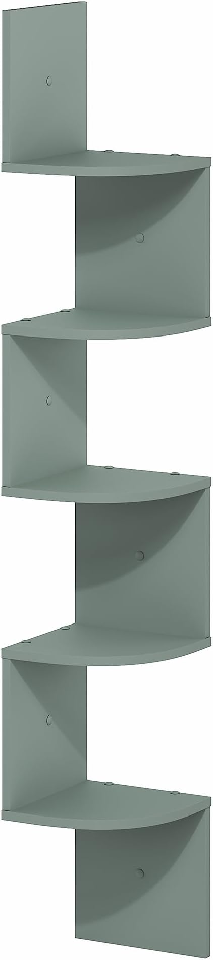Furinno Rossi Floating Book Shelves for Wall, 5-Tier Zigzag Corner Shelf Wall Mounted, Radial Corner Floating Shelf, for Living Room, Bedroom, Bathroom, Home Office, Sage Green