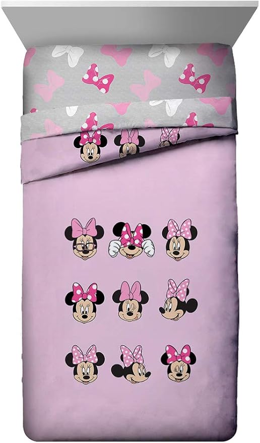 Disney Minnie Mouse Kids 5 Piece Twin Comforter Set for Girls, Pink | Bed in a Bag, Reversible Comforter, Sheets & Sham, Super Soft Microfiber, All Season, Machine Washable (Officially Licensed)