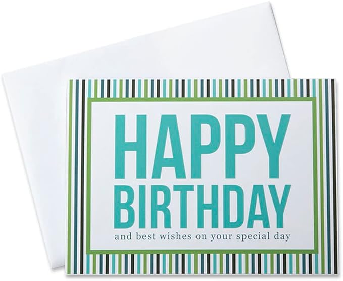 CEO Cards - Birthday Greeting Cards (Pastel Stripes), 5x7 Inches, 25 Cards & 26 White Envelopes (B1604)