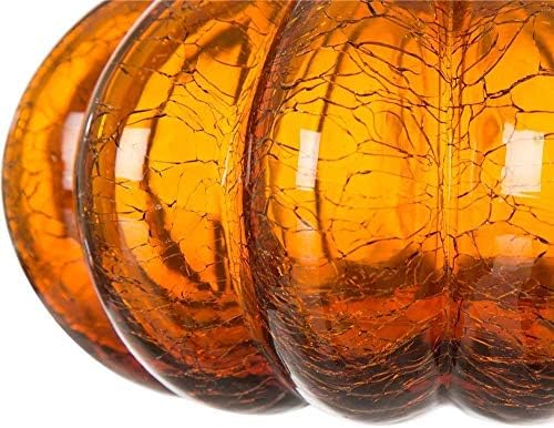 Glitzhome Hand Blown Glass Pumpkin Hard Figurine Table Top Home Decor for Fall Harvest & Thanksgiving Decorations, 5.5" H, Amber - Image 4