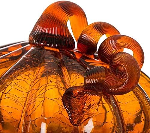 Glitzhome Hand Blown Glass Pumpkin Hard Figurine Table Top Home Decor for Fall Harvest & Thanksgiving Decorations, 5.5" H, Amber - Image 3