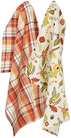 DII Fall Basics Kitchen Dishtowel Collection Printed & Plaid Fall Dish Towel Set, 18x28, Floral Plaid, 2 Count by DII