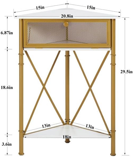 VECELO Corner Cabinet/Table, 3-Tier Display Shelves with Protection Door, Metal Frame Storage Shelf Organizer for Small Space, Living Room, Kitchen, Bathroom
