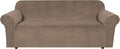H.VERSAILTEX Stretch Velvet Sofa Covers for 3 Cushion Couch Covers Furniture Protector Soft with Non Slip Elastic Bottom, Crafted from Thick Comfy Rich Velour (Large Sofa 90"-97", Coco Mocha)