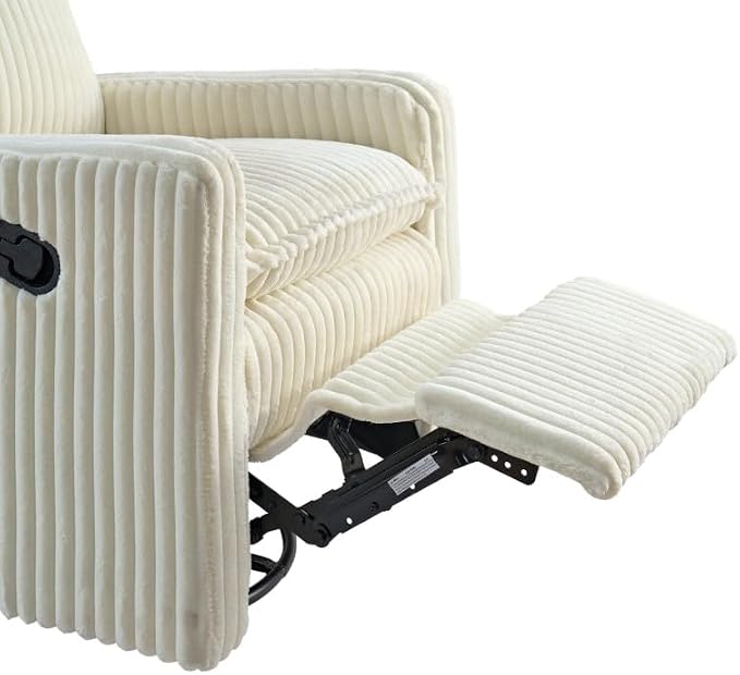 Oxford Baby Uptown Upholstered Glider Recliner Rocking Chair 360° Swivel for Nursery and Living Room - Corduroy Pearl White, Green Guard Gold Certified