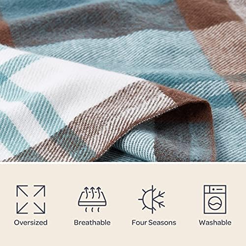 Lavish Home Soft Throw Blanket, Teal/Brown Plaid, 60” x 70” - Image 5