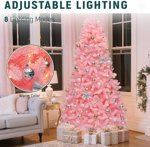 YITAHOME 7.5ft Prelit Pink Artificial Christmas Tree with Warm-White Lights - Image 5