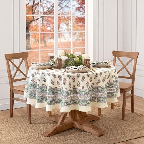 Nomad Harvest Block Print Round Tablecloth, Multicolor - 70" W x 70" L Round - Image 2