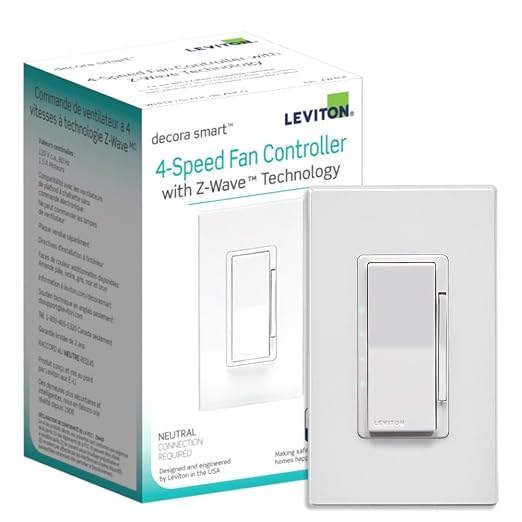 Leviton Decora Smart Fan Speed Controller, Z-Wave Plus, ZW4SF-1RW, White