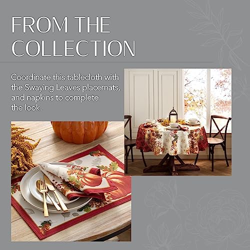 Elrene Home Fashions Swaying Leaves Bordered Fall, Seasonal and Holiday Tablecloth, 70" Round, Multi - Image 6
