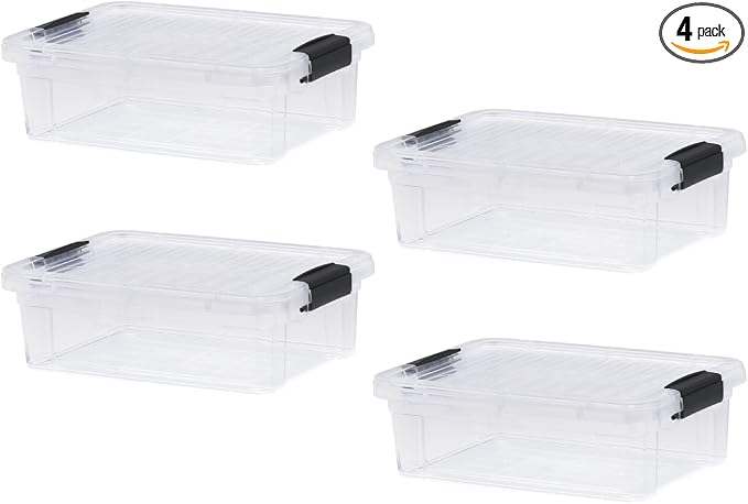 Superio Clear Storage Boxes with Lids, 4.5 Quart Plastic Container Bins for Organizing, Stackable Crates, BPA Free, Non Toxic, Odor Free, Organizers for Home, Office and Dorm, 4 Pack
