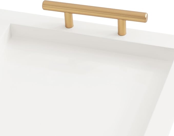 Kate and Laurel Halsey Rectangle Decorative Narrow Tray with Gold Metal Handles; 24 x 10; White and Gold; Modern Glam Slim Serving Tray with Handles for Living Room Decor