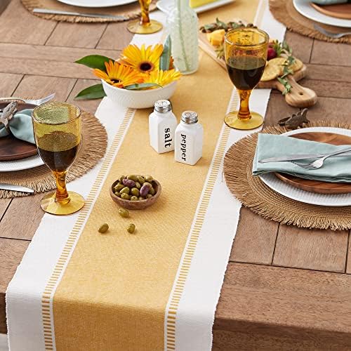 DII Dobby Stripe Table Runner, 13x72, Honey Gold & Cream Background - Image 5