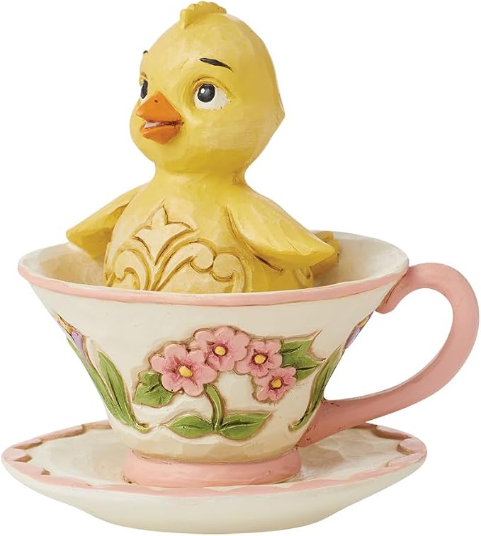 Enesco Jim Shore Heartwood Creek Easter Chick in a Teacup Miniature Figurine- Stone Resin Hand Crafted Collectible Mini Figurines Easter Home Decor Statue, 3.54 Inch