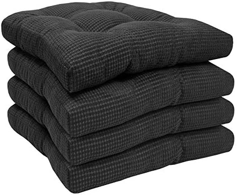 Sweet Home Collection Chair Cushion Crushed Memory Foam Pads Premium Slip Non Skid Microdot Rubber Back Tufted 16" x 16" x 3.25" Thick Seat Cover,Charcoal Gray (Pack of 1, 4 Count) - Image 2