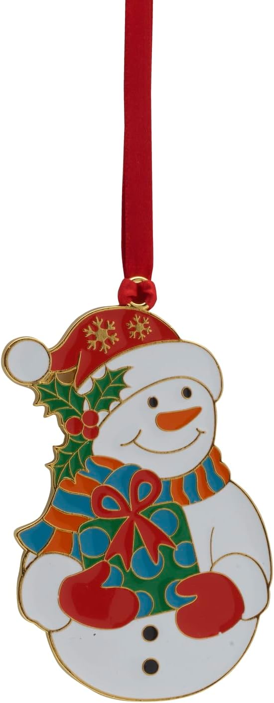 Wallace Wonders of Christmas Gold-Plated Enamel Ornament 2025-16th Edition Annual Collectible Series - Snowman Holiday Motif with Gift Box and Velvet Pouch